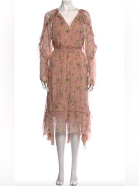 Ulla Johnson Silk Ruffle Dress in Rosewater Floral — Size 10